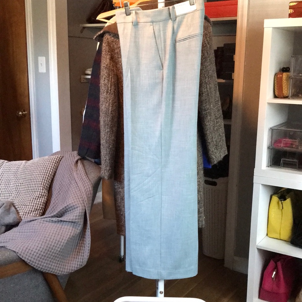 Ann Taylor blue gray white linen blend wide leg pant.